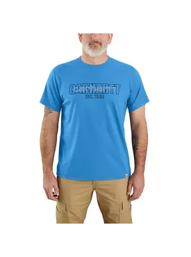 Carhartt Men's Relaxed Fit Short-Sleeve Logo Graphic T-Shirt Engineer Blue Heather 106653-HL5