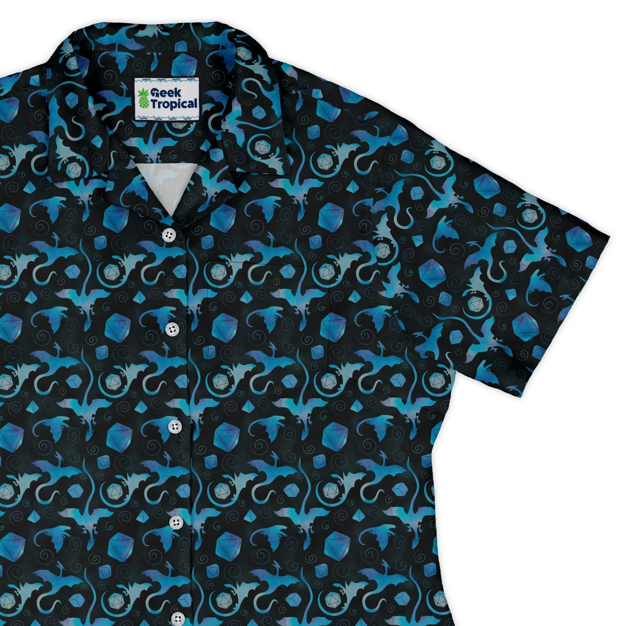 Dnd Mystic Blue Dragons Curvy Button Up Shirt