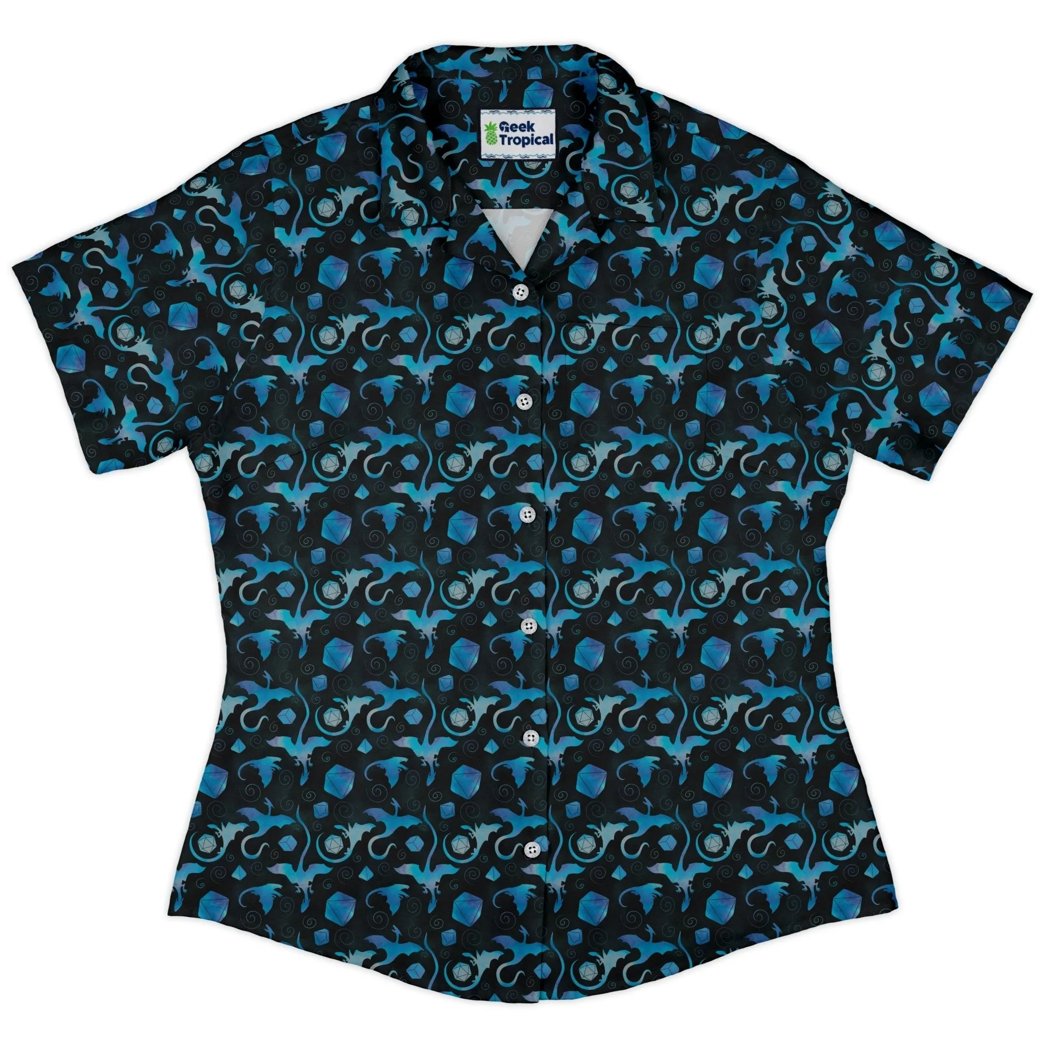 Dnd Mystic Blue Dragons Curvy Button Up Shirt