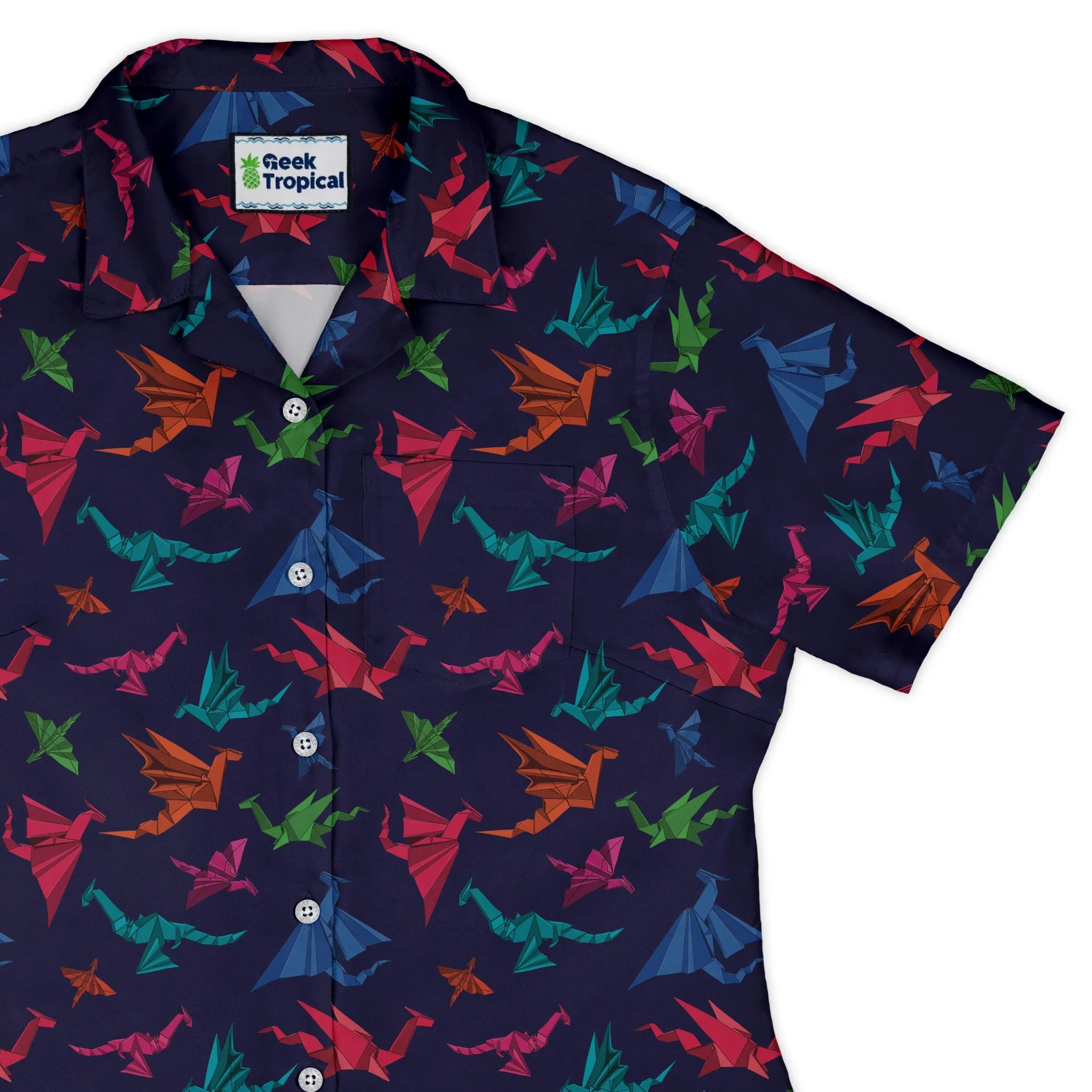 Origami Dragons Dark Curvy Button Up Shirt