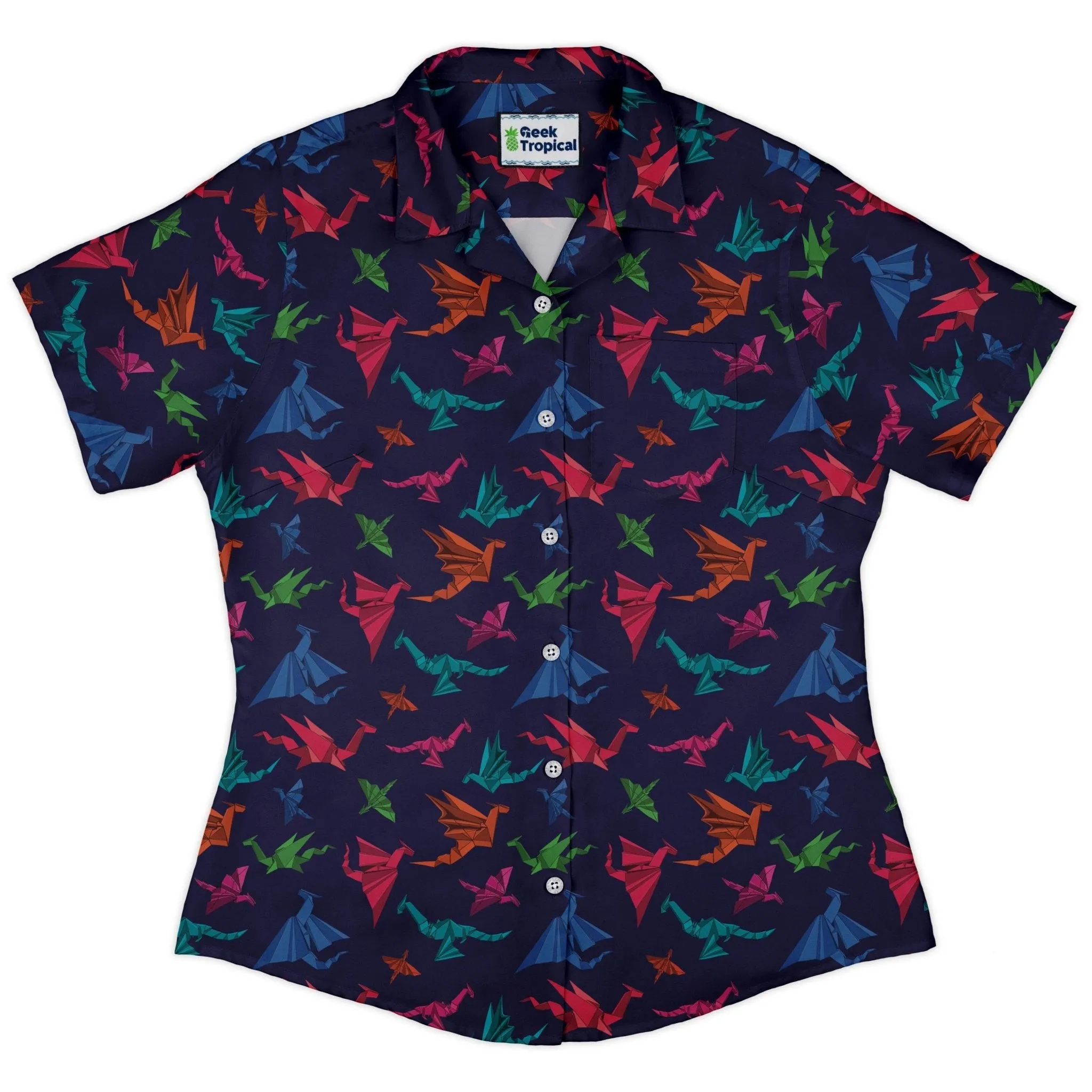 Origami Dragons Dark Curvy Button Up Shirt