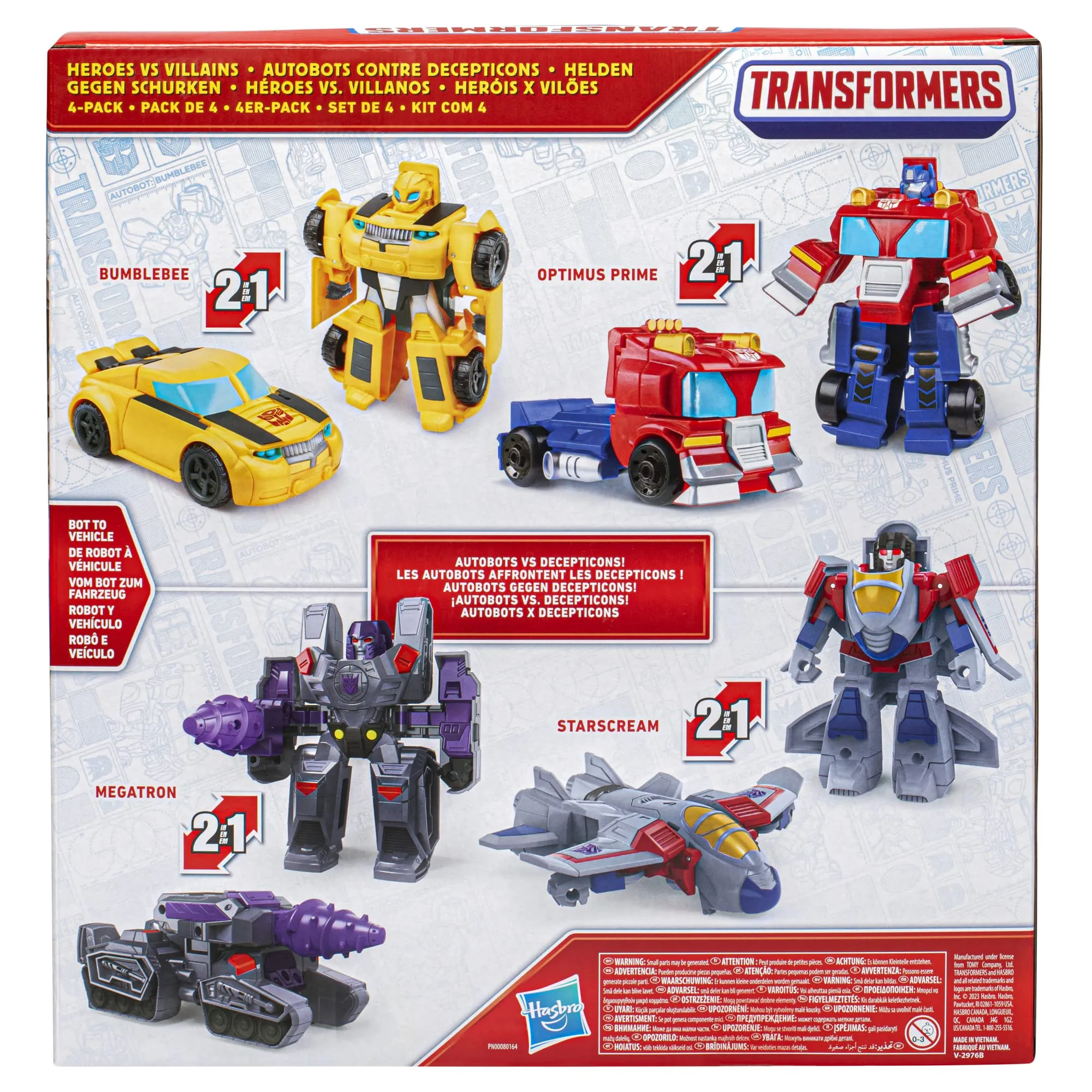 Transformers Toys Heroes vs Villains 4-Pack, Autobot and Decepticon 4.5-Inch Action Figures, Preschool Robot Toys for Kids Ages 3 and Up